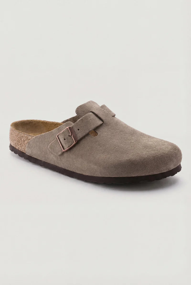 IZAN - SANDALIAS ZUECO DE ANTE COLOR TOPO