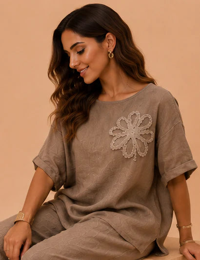 LIDIA - CONJUNTO DE LINO ESTAMPADO FLOR