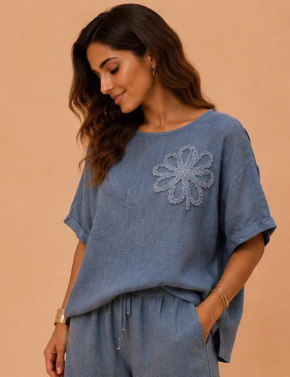 LIDIA - CONJUNTO DE LINO ESTAMPADO FLOR