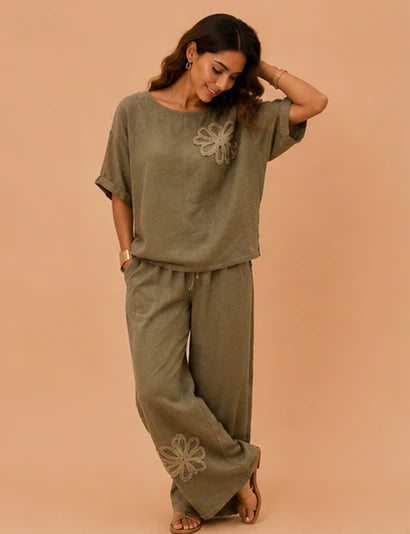 LIDIA - CONJUNTO DE LINO ESTAMPADO FLOR