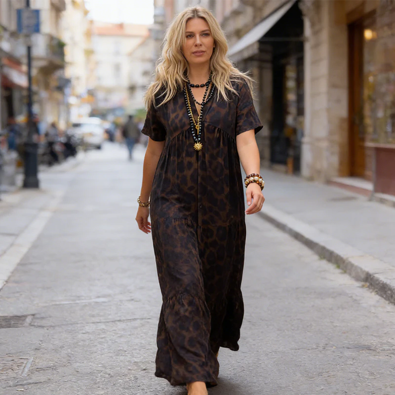 Sonia - Vestido con estampado de leopardo y escote en V