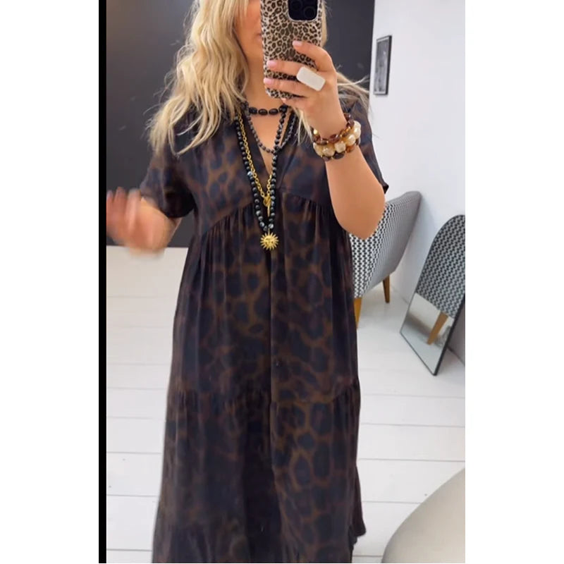 Sonia - Vestido con estampado de leopardo y escote en V