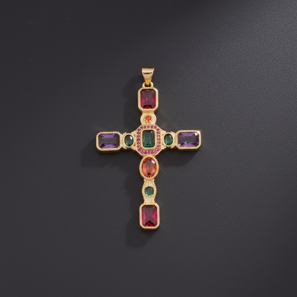 Colgante cruz multicolor Luz - fondo gris oscuro