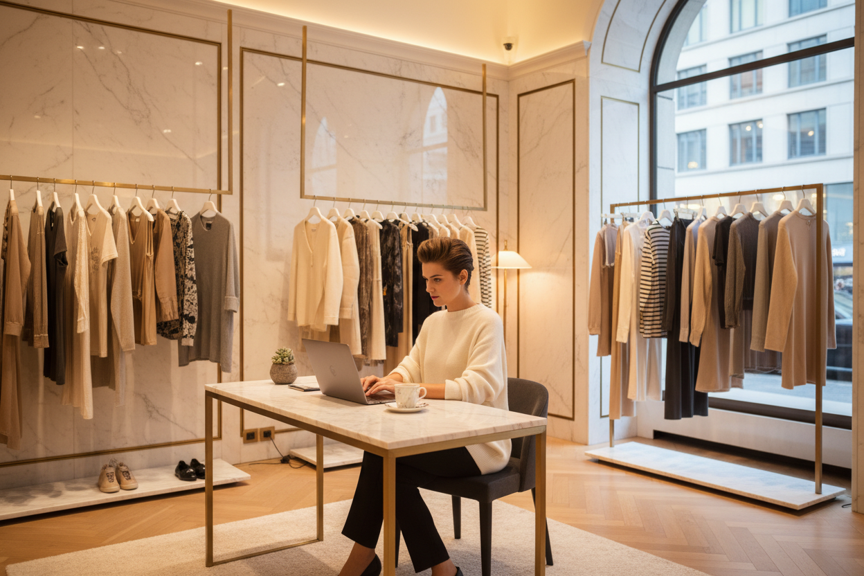 Persona trabajando en boutique de moda