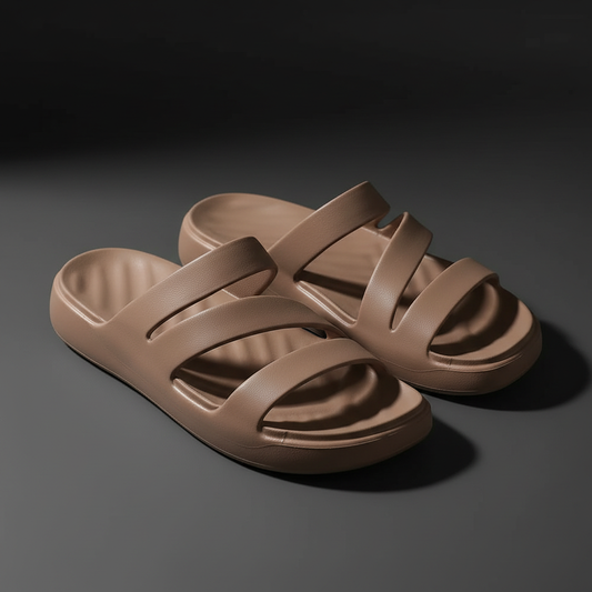 Sandalias planas taupe - fondo gris carbón